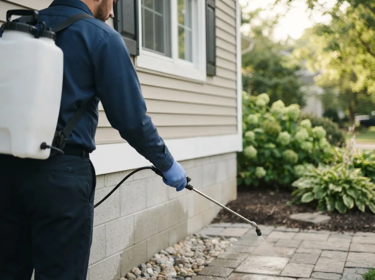 Pest control technician inspecting a home in Fields, OR